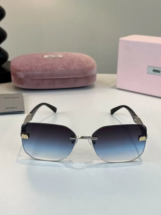 Miu Miu Rimless Gradient Blue Square Sunglasses Designer Shades main image 7